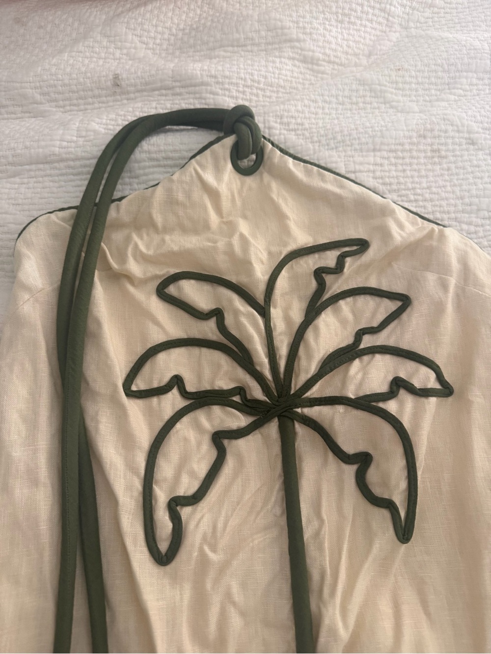 FARM Rio Cream Halter Coverup with Olive Trim and Palm Motif - Picture 5 of 6